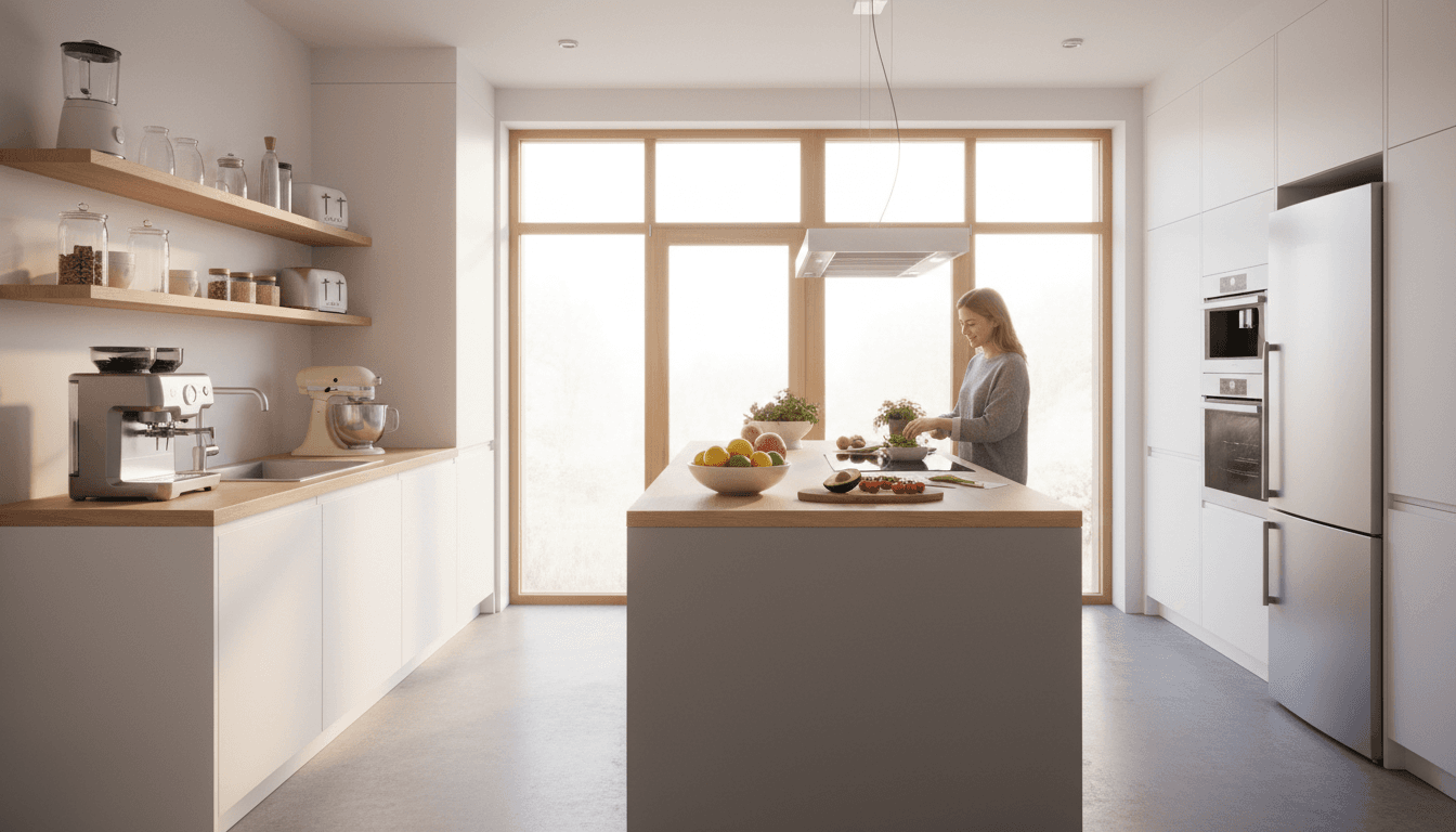 Bright modern kitchen with white cabinets and stainless steel appliances